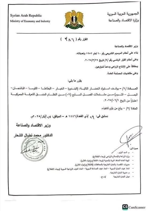 قرار مفاجئ يثير مخاوف من قفزة في أسعار الخضار الأساسية في سوريا