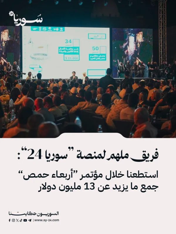 مؤتمر "أربعاء حمص" يحقق نجاحاً باهراً: فريق ملهم يجمع أكثر من 13 مليون دولار لإعادة الإعمار