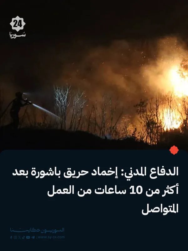 السيطرة على حريق باشورة في اللاذقية بعد جهود استمرت 10 ساعات